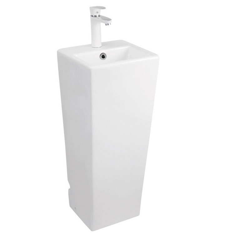 Freestanding Square Ceramic Bathroom Pedestal Basin 911