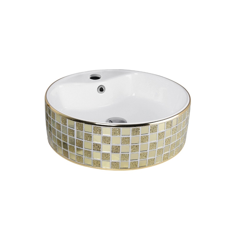 Glass Colorful mosaic gold ceramic round basin vanity counter top basin 308-GL013