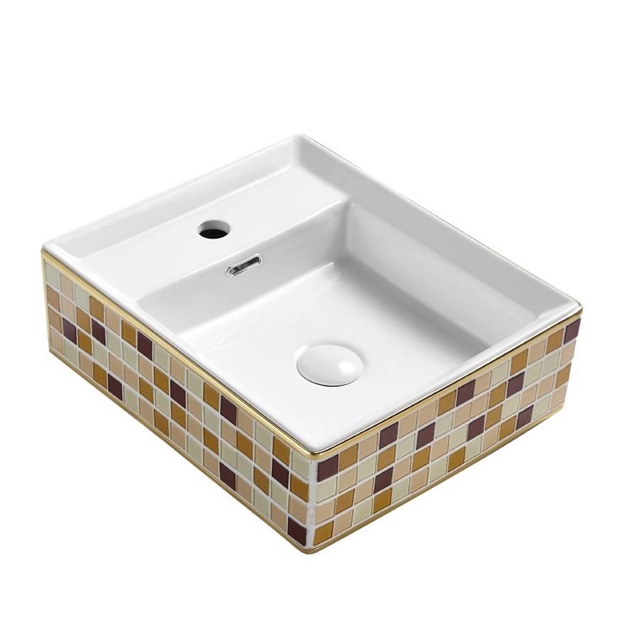 Sanitary Ware Ceramic Electroplating Art Wash Basin Glass Colorful Art Basin for Bathroom 165-GL001