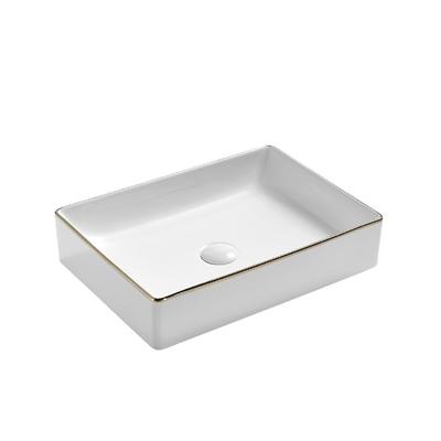 Decoration White Sink Golden Edging Ceramic Bathroom Wash Basin 170-ELG001