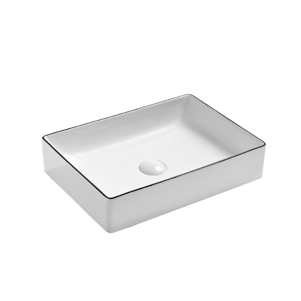 Decoration White Sink Black Edging Ceramic Bathroom Wash Basin 170-ELB001