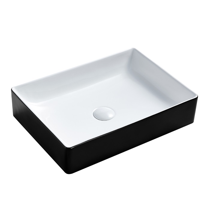 China Rectangle Ceramic hand wash basin table top Black and white  hand wash sink 170-MB