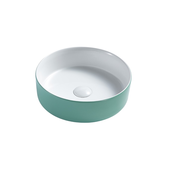 Round colored ceramic wash basin white and Green table top wash basin designs G323-MLG